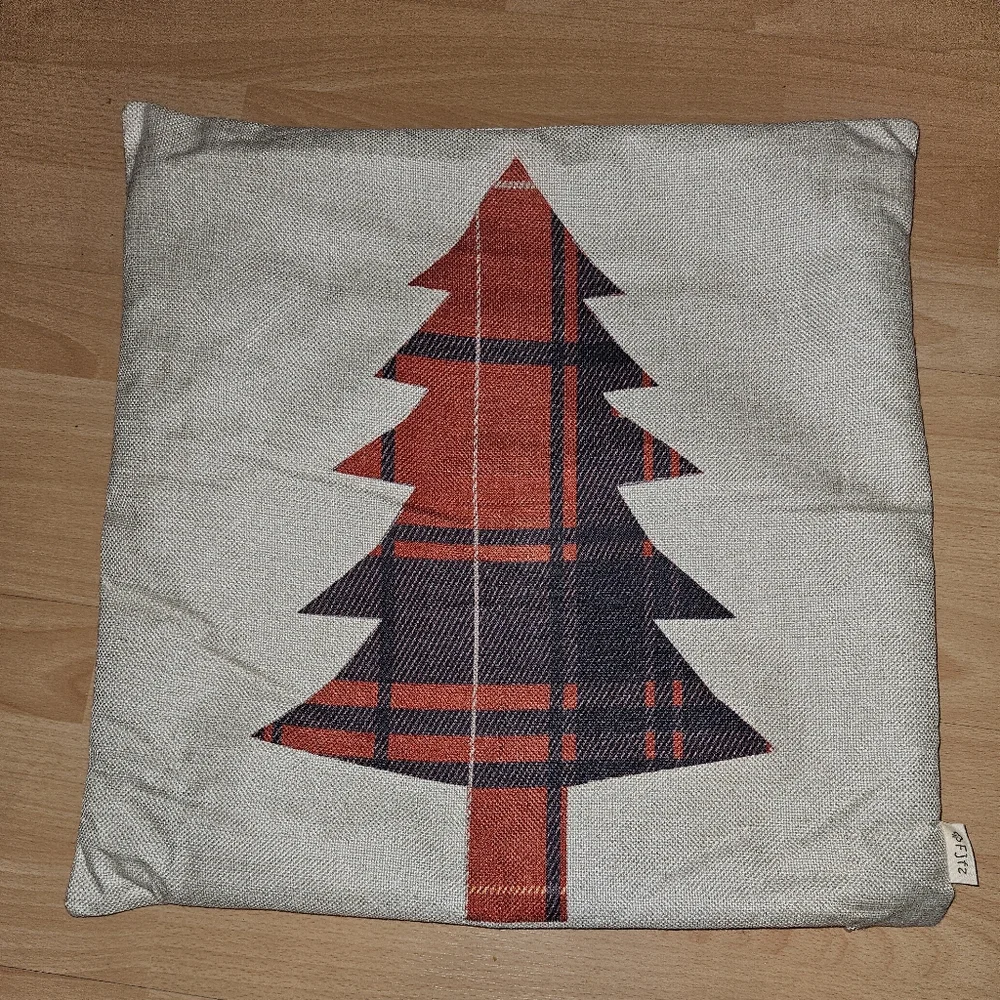 Farmhouse Plaid Christmas Tree Pillow Case Only Home Decor 17x17